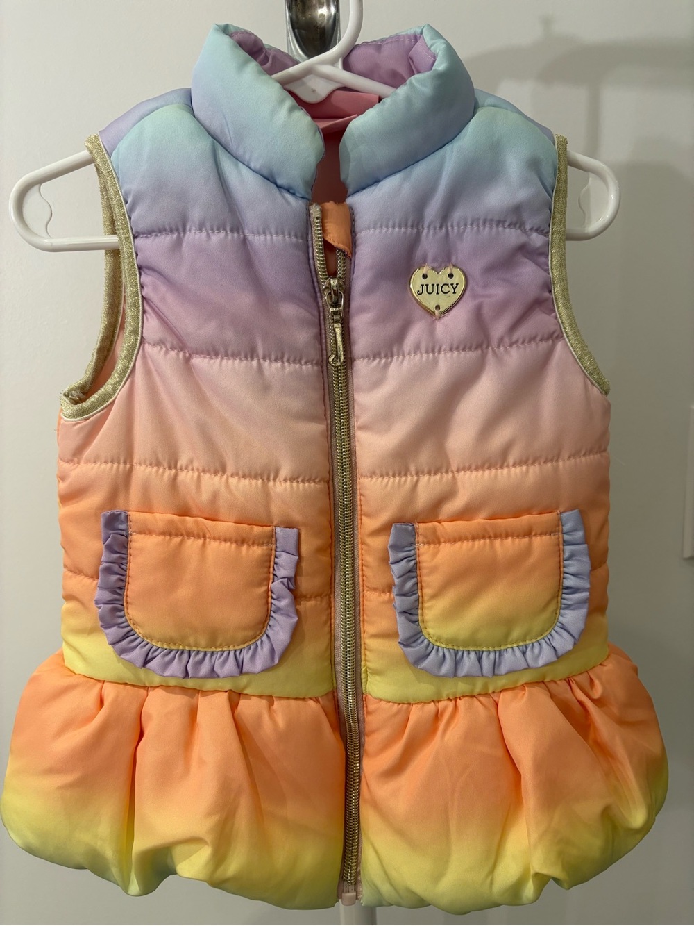 Juicy Couture Pastel Rainbow Quilted Vest - Pink, Purple, Mint, Peach
